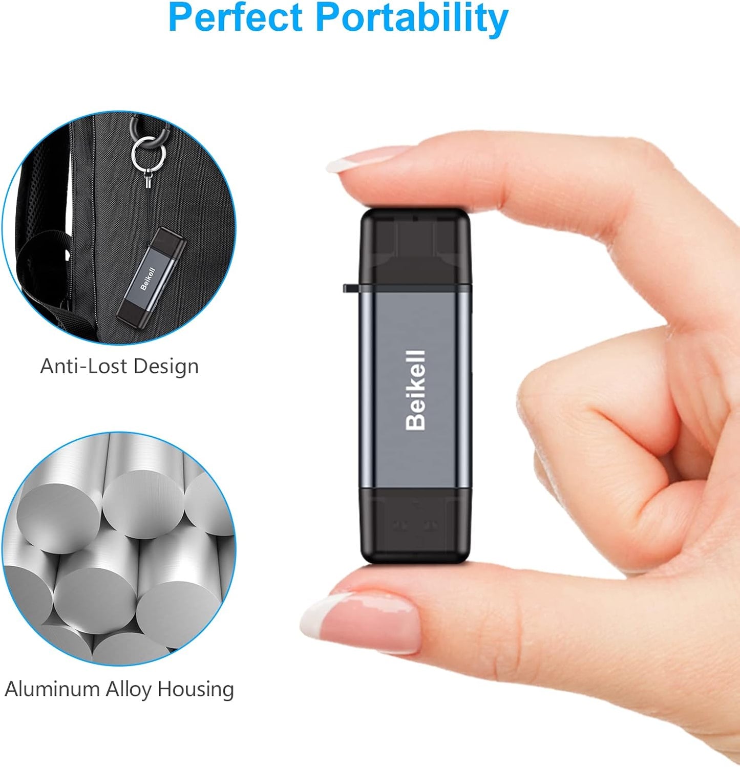 Beikell SD Card Reader Dual Connector USB 3.0 USB C Memory Card Adapter Supports SD Micro SD SDXC SDHC MMC RS-MMC UHS-I Compatible with MacBook Pro MacBook Air iPad Pro Galaxy S21