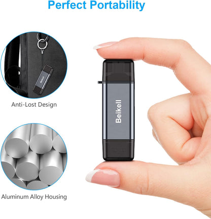 Beikell SD Card Reader Dual Connector USB 3.0 USB C Memory Card Adapter Supports SD Micro SD SDXC SDHC MMC RS-MMC UHS-I Compatible with MacBook Pro MacBook Air iPad Pro Galaxy S21