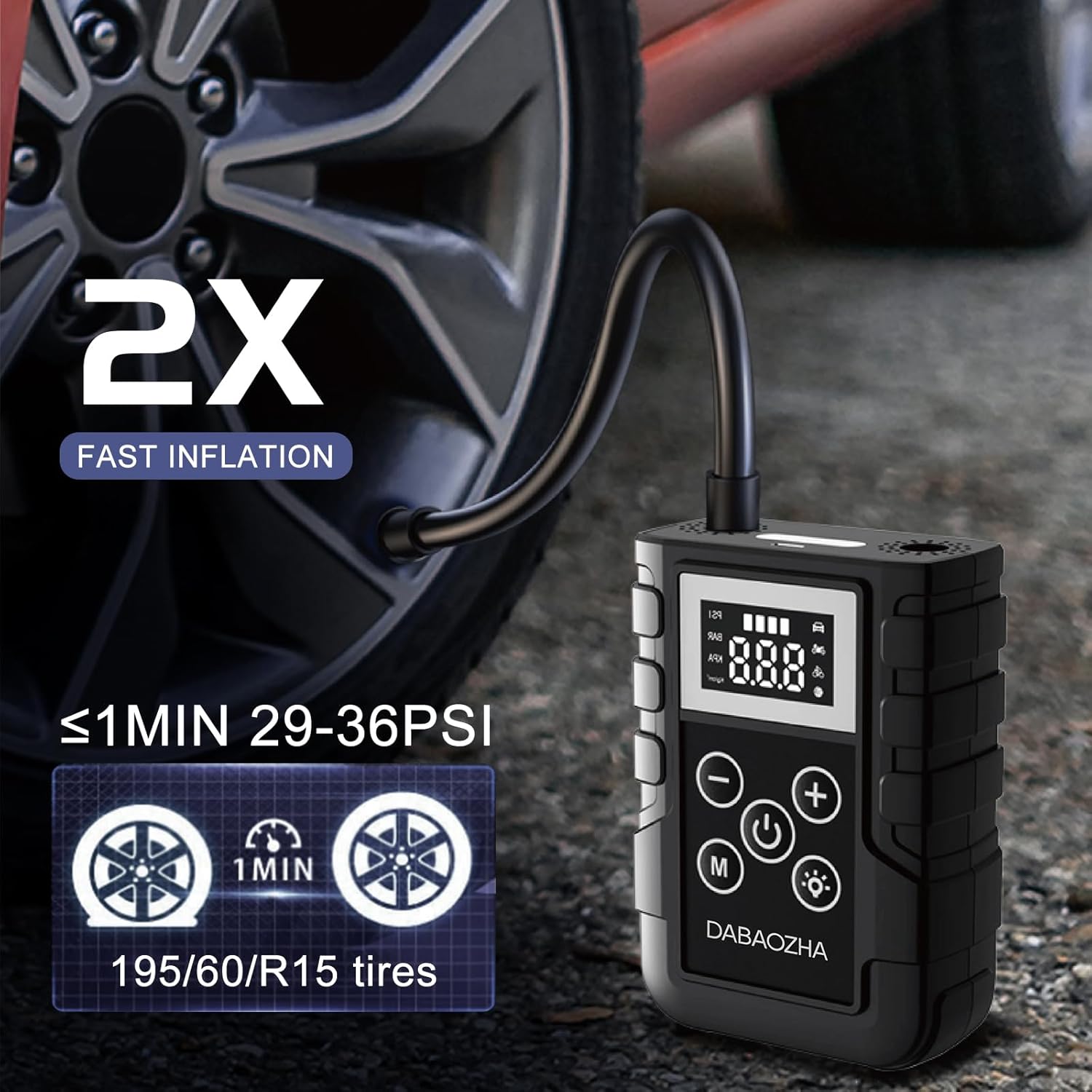 DABAOZHA 150 PSI Portable Air Compressor – Battery‑Powered Tire Inflator for Car, Bike, Motorcycle & Balloons