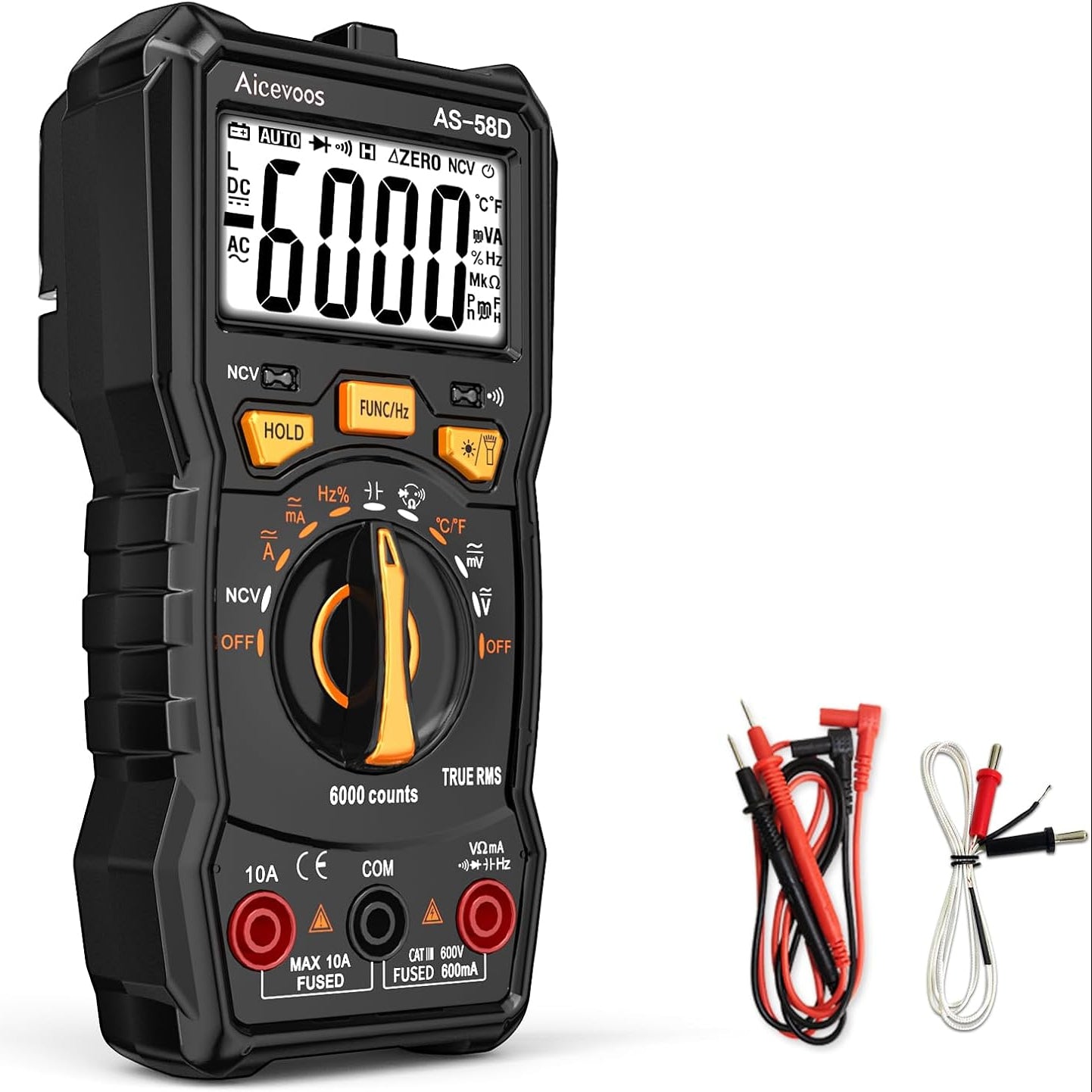 Aicevoos AS-58-1 6000 Counts Auto-Ranging Digital Multimeter Black