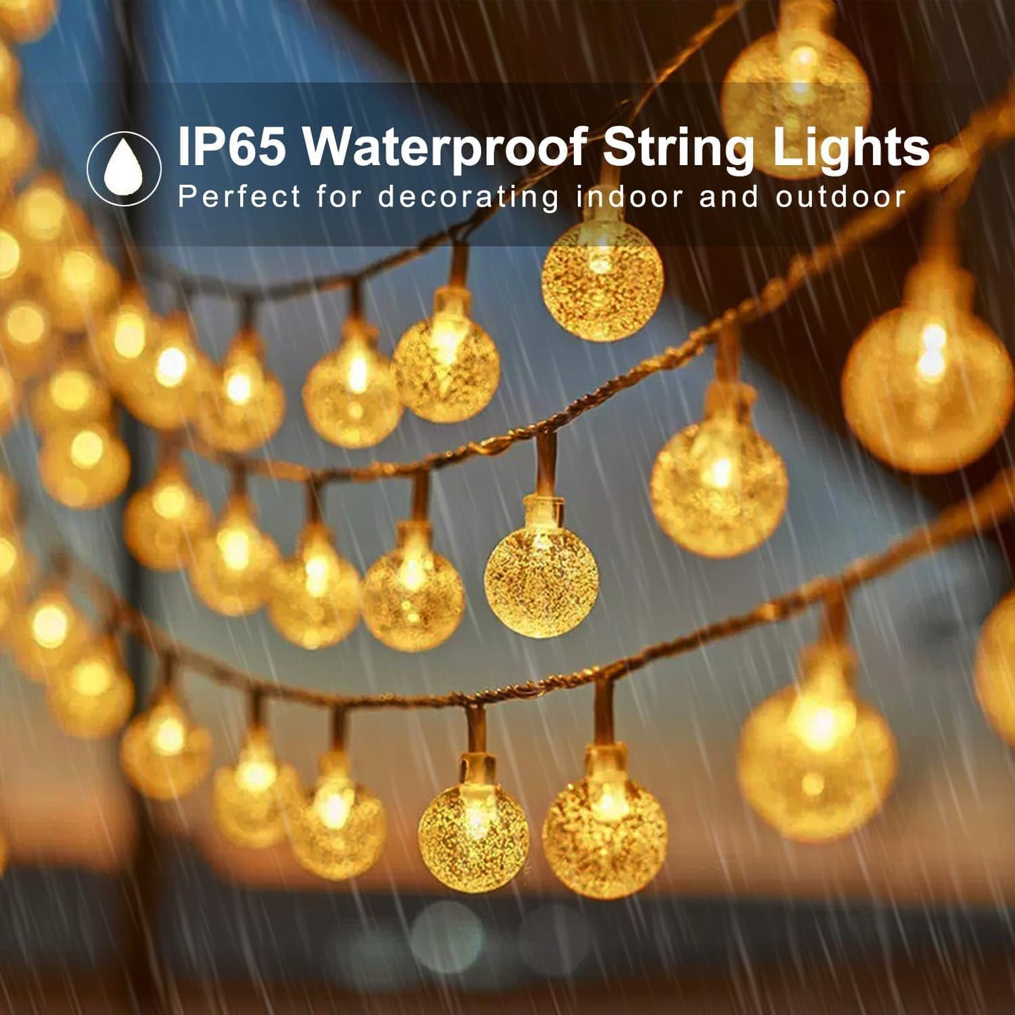 LSLCQW Solar String Lights 60 LED 40ft Crystal Globe 8 Modes IP65 Waterproof Outdoor
