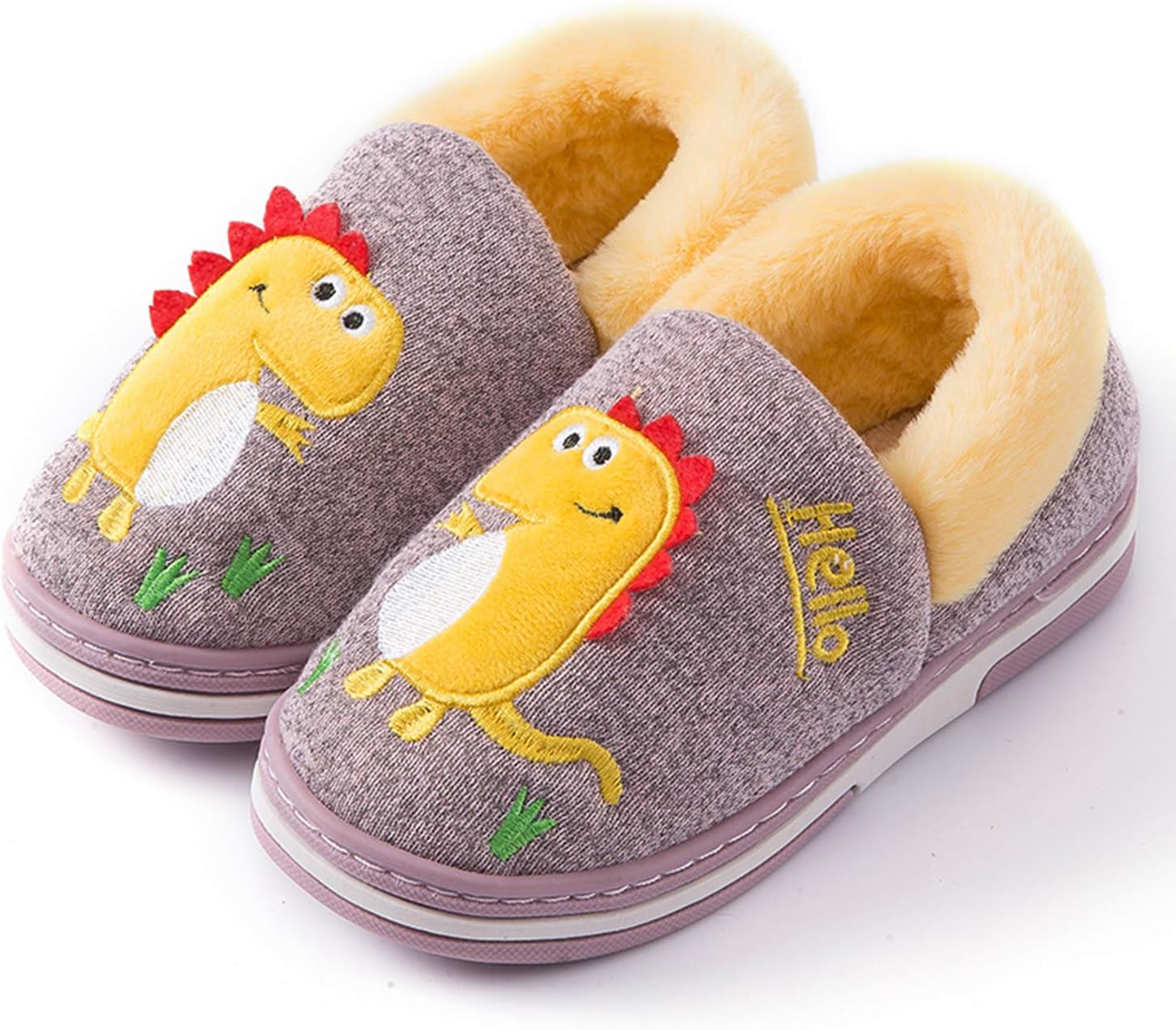 Cozy Dinosaur Plush Cotton Knit Toddler Winter Slippers