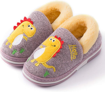 Cozy Dinosaur Plush Cotton Knit Toddler Winter Slippers