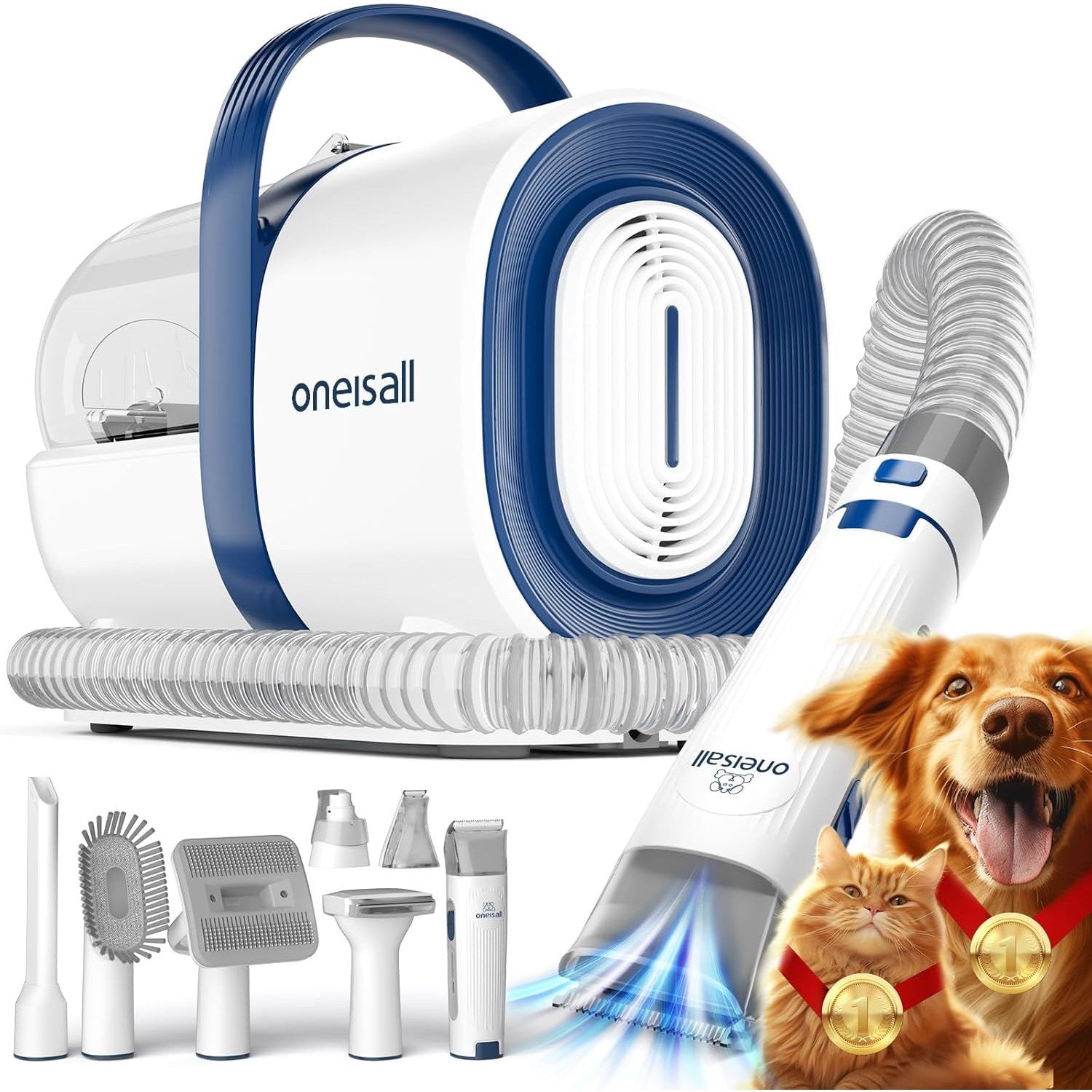 oneisall 7‑in‑1 Quiet Dog Grooming Vacuum Kit – Blue
