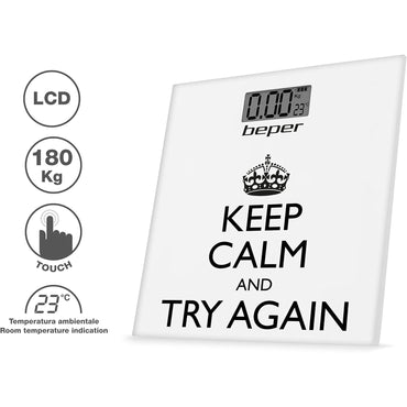 BEPER 40,821 Keep Calm Personal Scale, Digital Scale, Ultra Thin, Battery Included, White