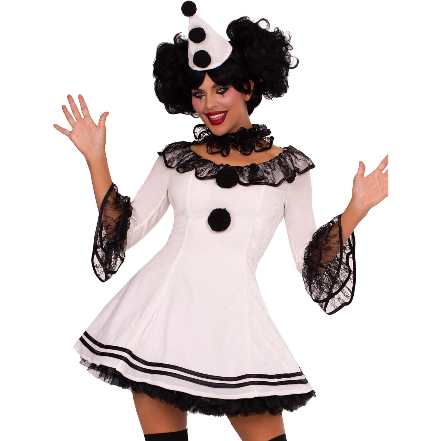 Leg Avenue Women's Pierrot Clown Costume – White & Black Elegance