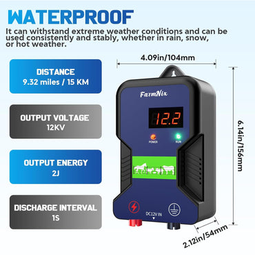 FarmNix 15KM High Voltage Electric Fence Controller 2J