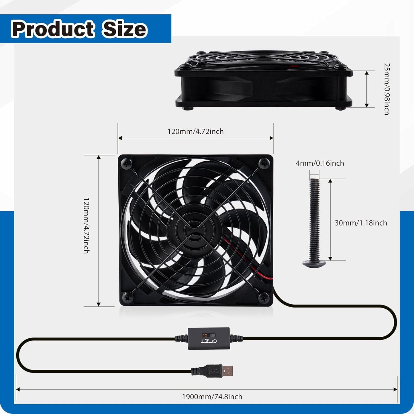 GeeekPi 120mm USB Cooling Fan, 1500 RPM, 53.35 CFM