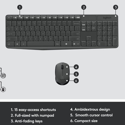 Logitech MK235 Wireless Keyboard and Mouse Combo for PC