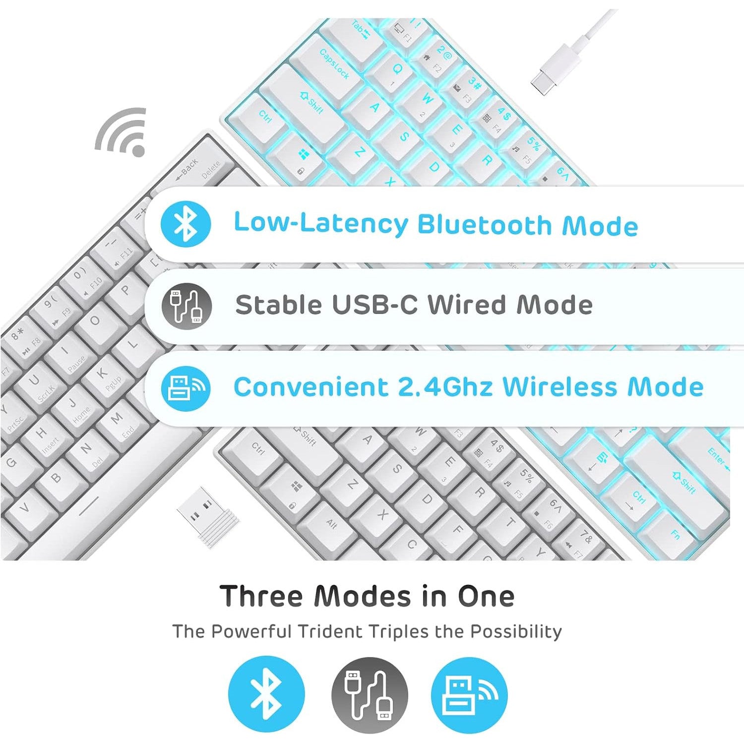 RK61 Wireless 60% Mechanical Gaming Keyboard – Blue Switch – White