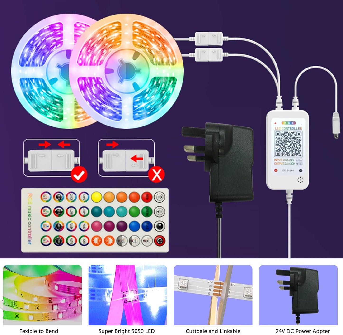 TVLIVE YC-5050 15m RGB LED Strip Lights Bluetooth App Control