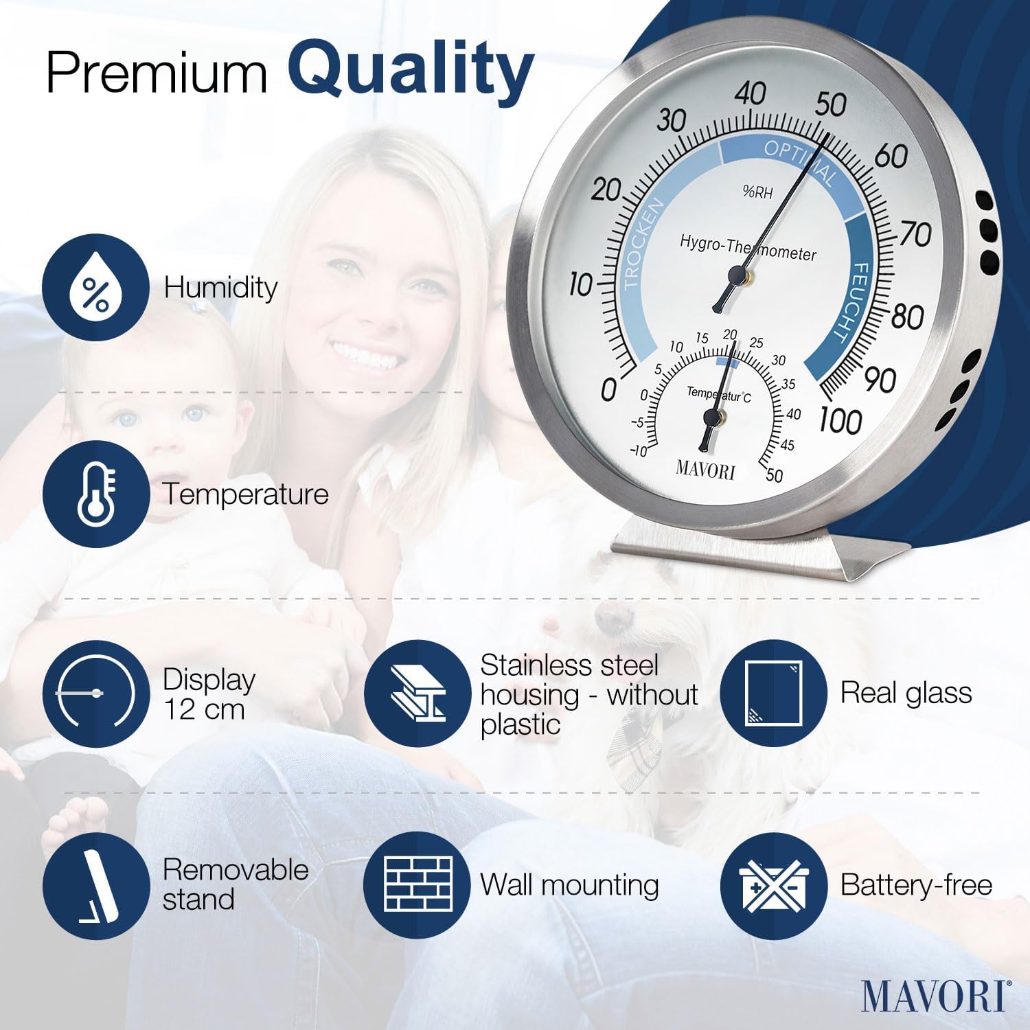 MAVORI Stainless Steel Analog Hygrometer Thermometer – High Accuracy Indoor