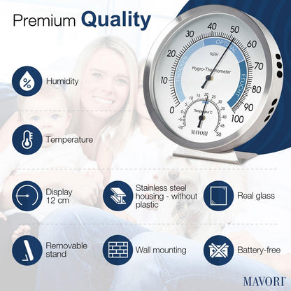 MAVORI Stainless Steel Analog Hygrometer Thermometer – High Accuracy Indoor