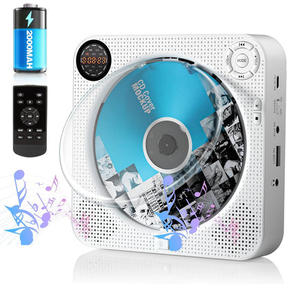 FELEMAN MPD001W Portable Wall-Mounted CD Player with Bluetooth, USB, Aux