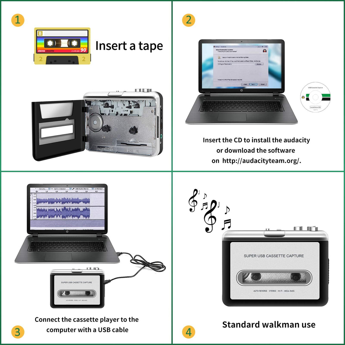 Reshow R-CP18S Portable Cassette Tape Player Silver