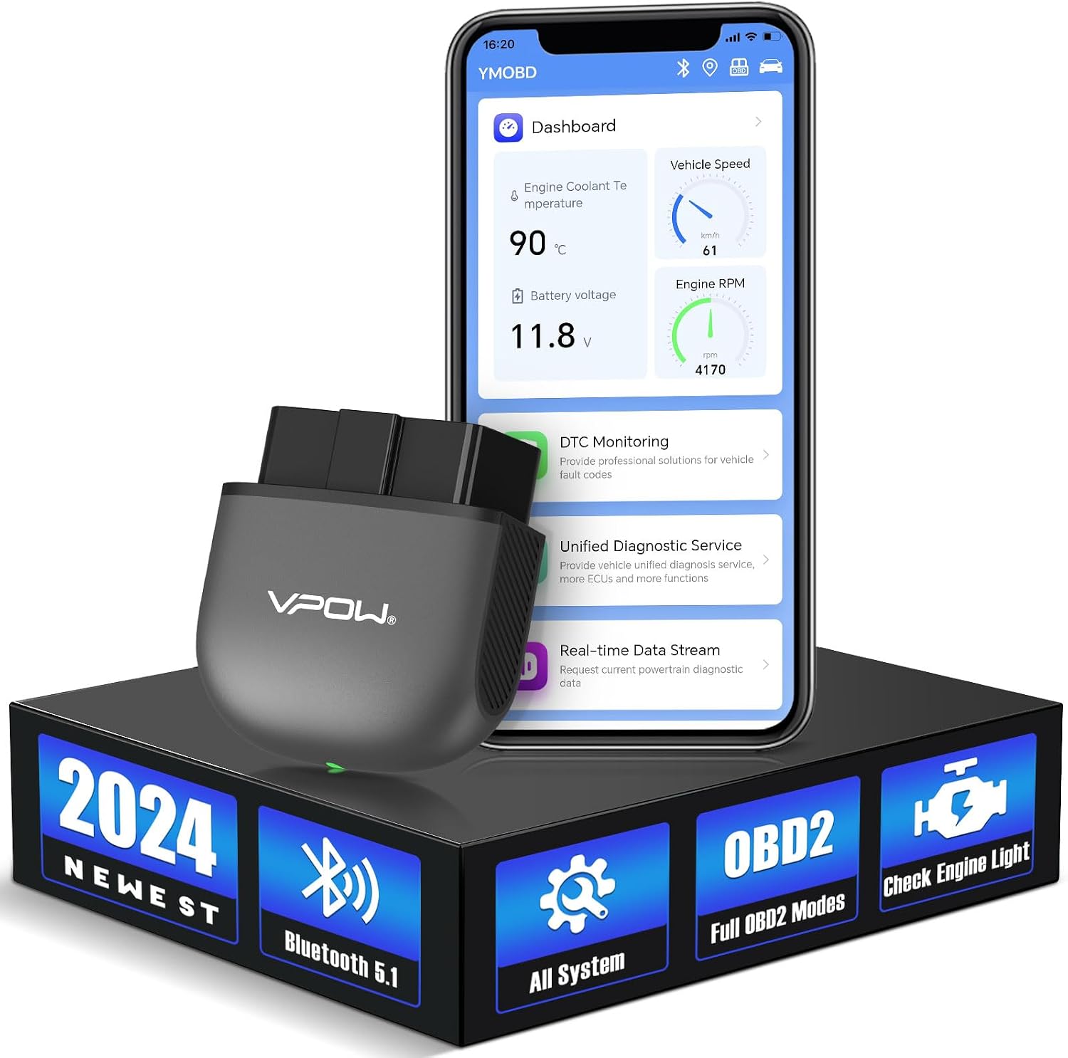 VPOW B65 OBD2 Bluetooth 5.1 Diagnostic Scanner Tool Adapter