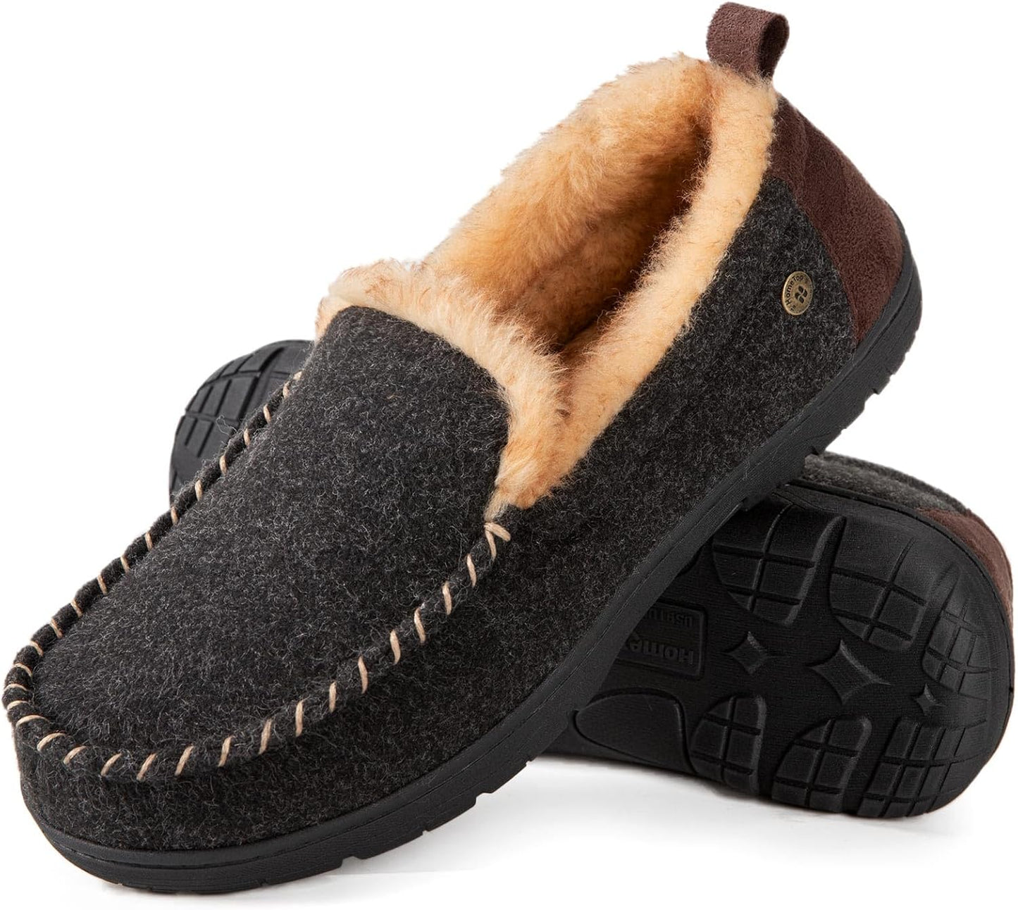 HomeTop Men's Memory Foam Moccasin Slippers Indoor and Outdoor Warm Fuzzy Fleece House Shoes