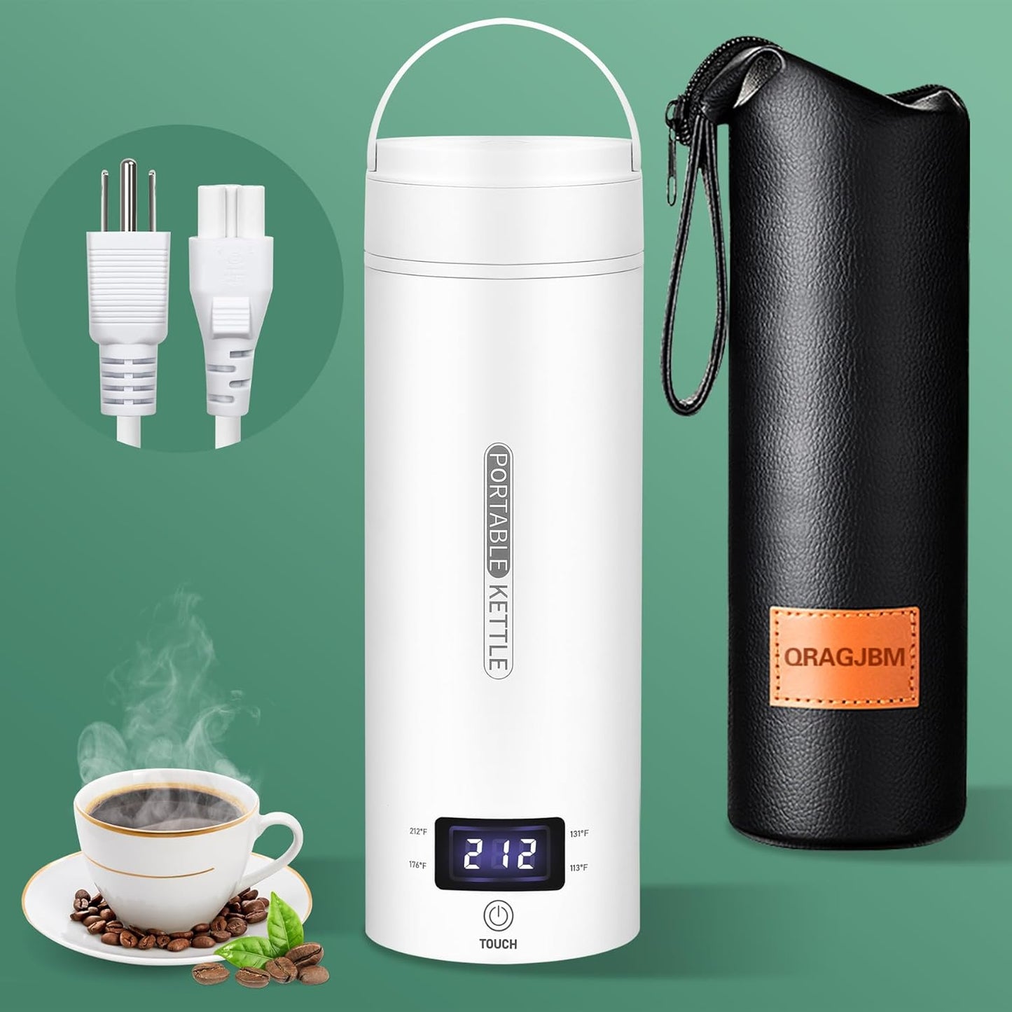 QRAGJBM Portable 450ml Travel Electric Kettle with 4 Temperature Settings