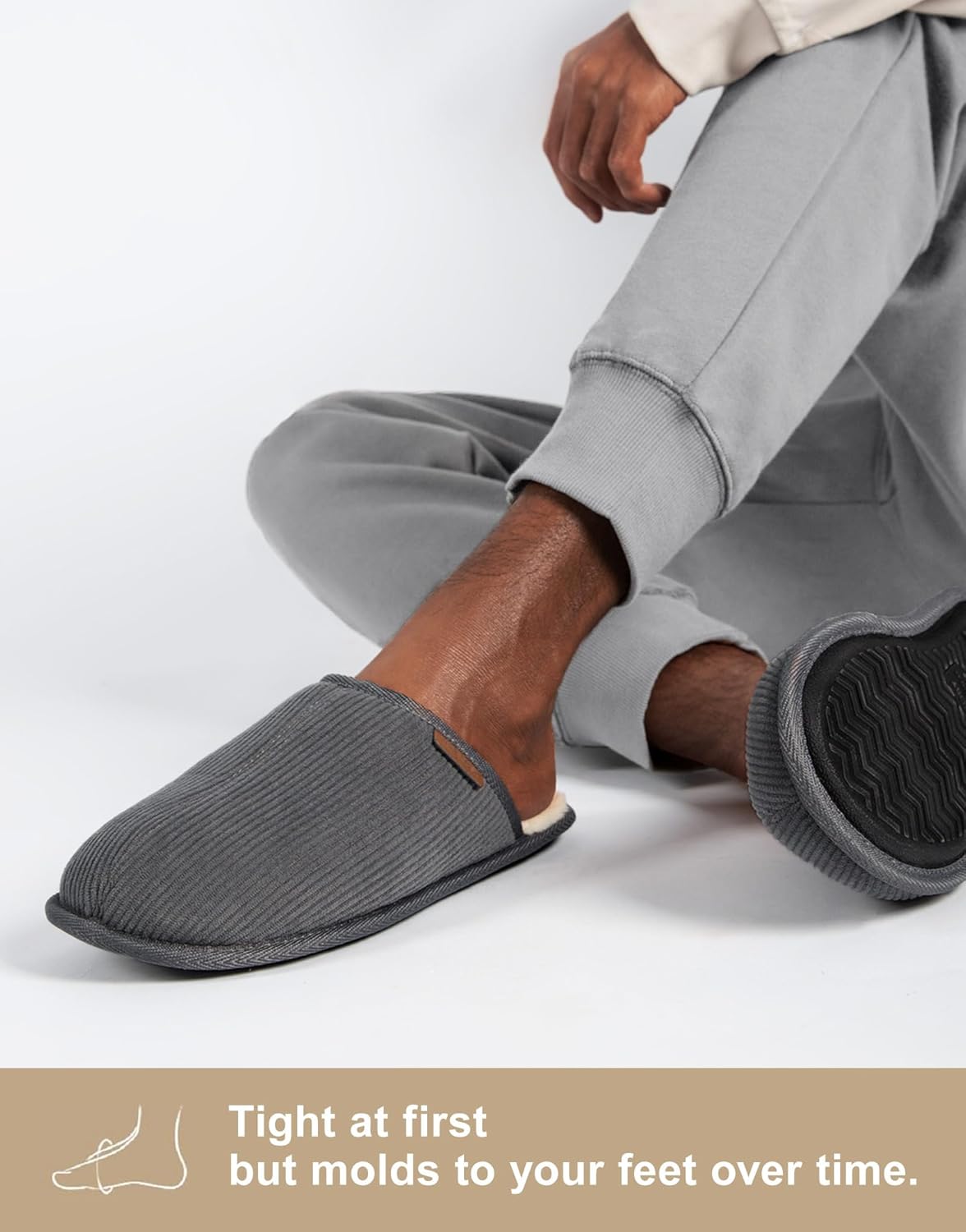 VeraCosy Men's Comfy Corduroy Memory Foam Scuff Slippers with Faux Shearling