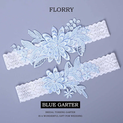 Florry Wedding Garter Blue Lace Bride Set 2PCS