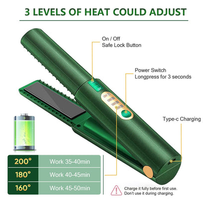 DERCLIVE Cordless Mini Travel Hair Straightener Curler with Fast Heat