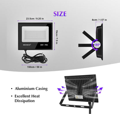 MEEKBOS 60W UV LED Black Light Wall Mount 100 LEDS Clear Finish