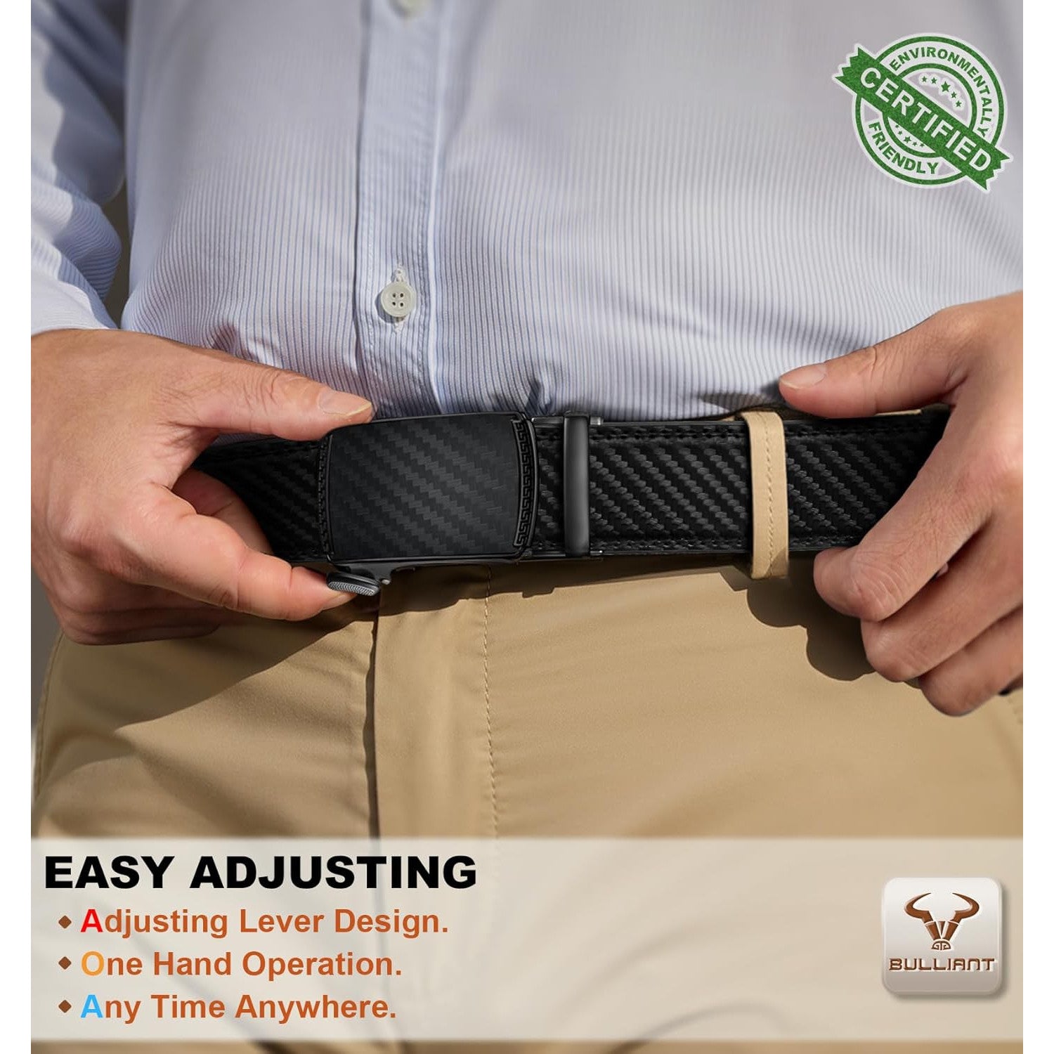 BULLIANT Adjustable Slide Ratchet Leather Belt for Men