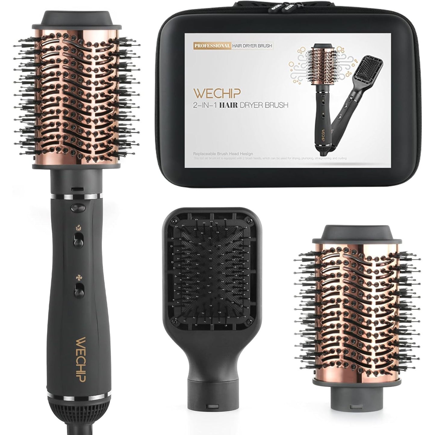 WeChip 2-in-1 Hot Air Brush – Detachable Hair Dryer, Ceramic Negative Ion, 3 Temp Settings