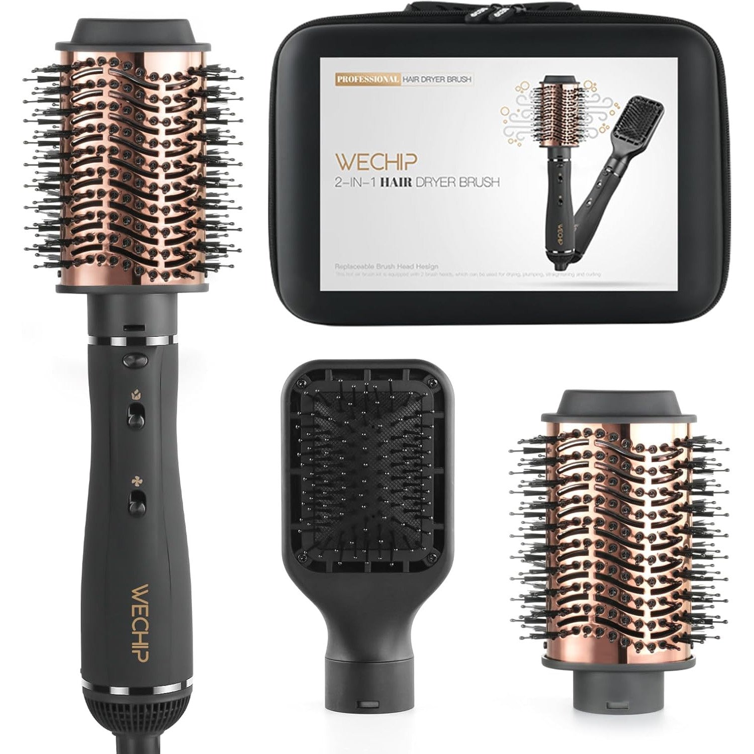 WeChip 2-in-1 Hot Air Brush – Detachable Hair Dryer, Ceramic Negative Ion, 3 Temp Settings