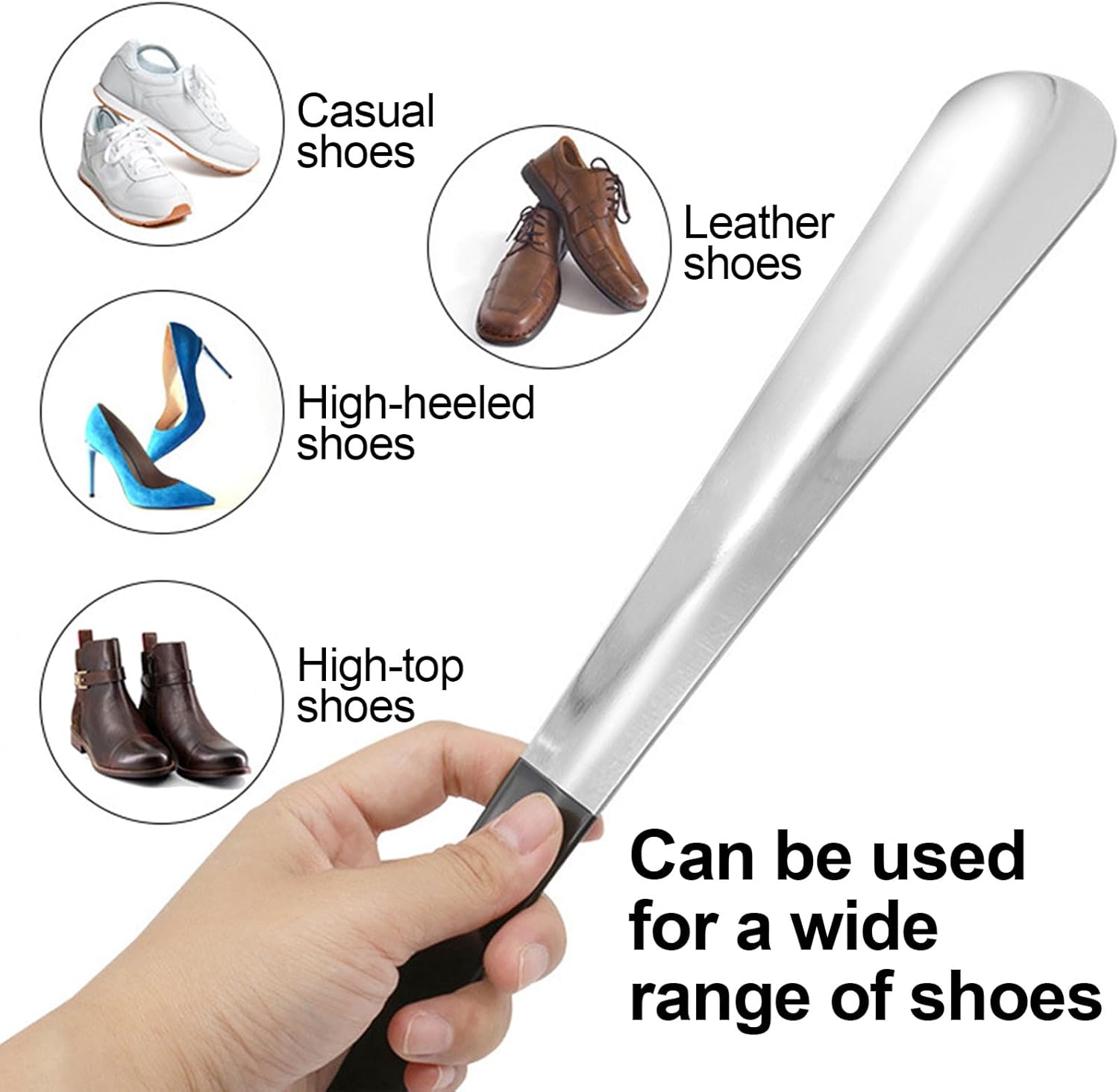 CDRPD Stainless Steel Long Shoehorn with Rubber Grip and Rope