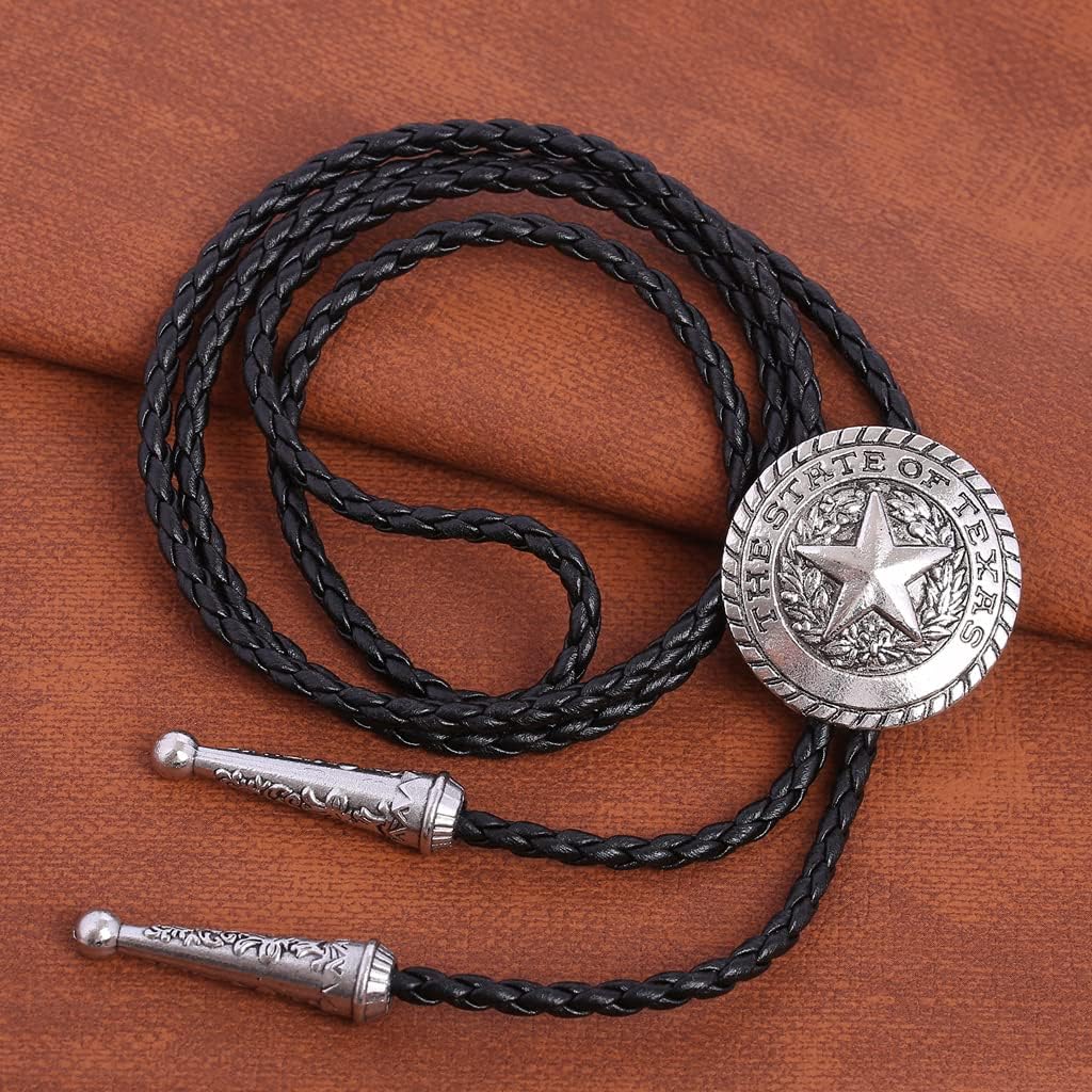 Stylish Western Cowboy Bolo Tie for Men - Lone Star Symbol Leather Necklace