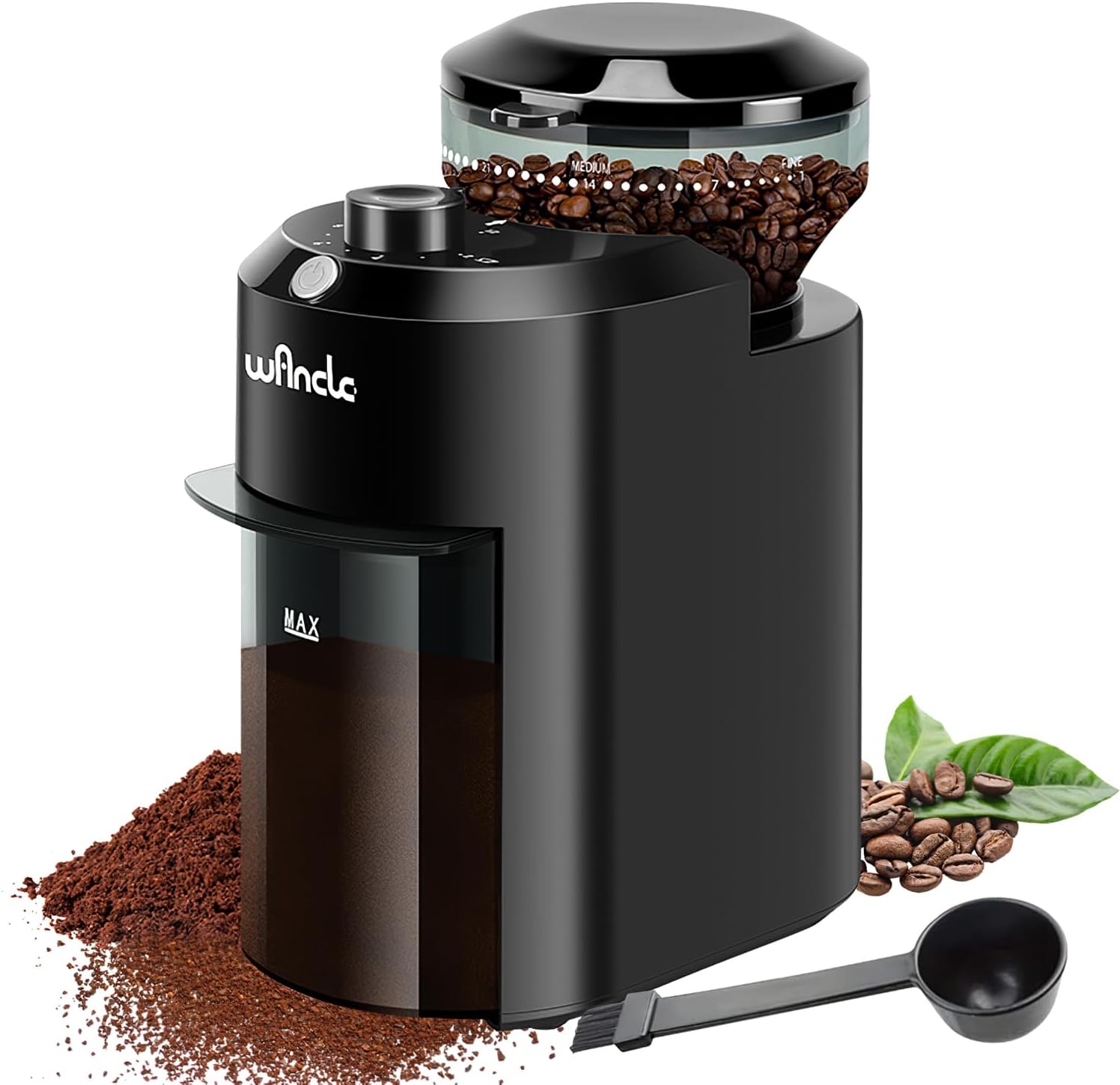Wancle Electric Burr Coffee Grinder with 28 Precise Settings for 12 Cups - Black