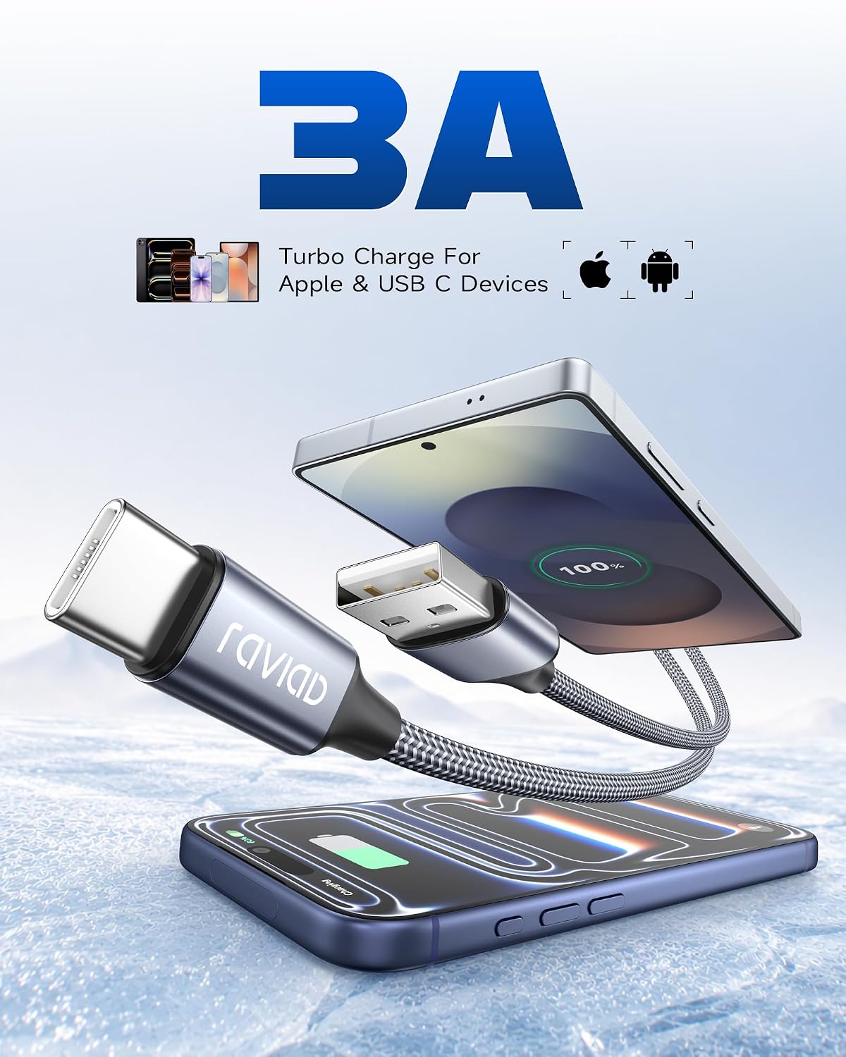 RAVIAD R0312 USB to USB C Fast Charging Cable 3A
