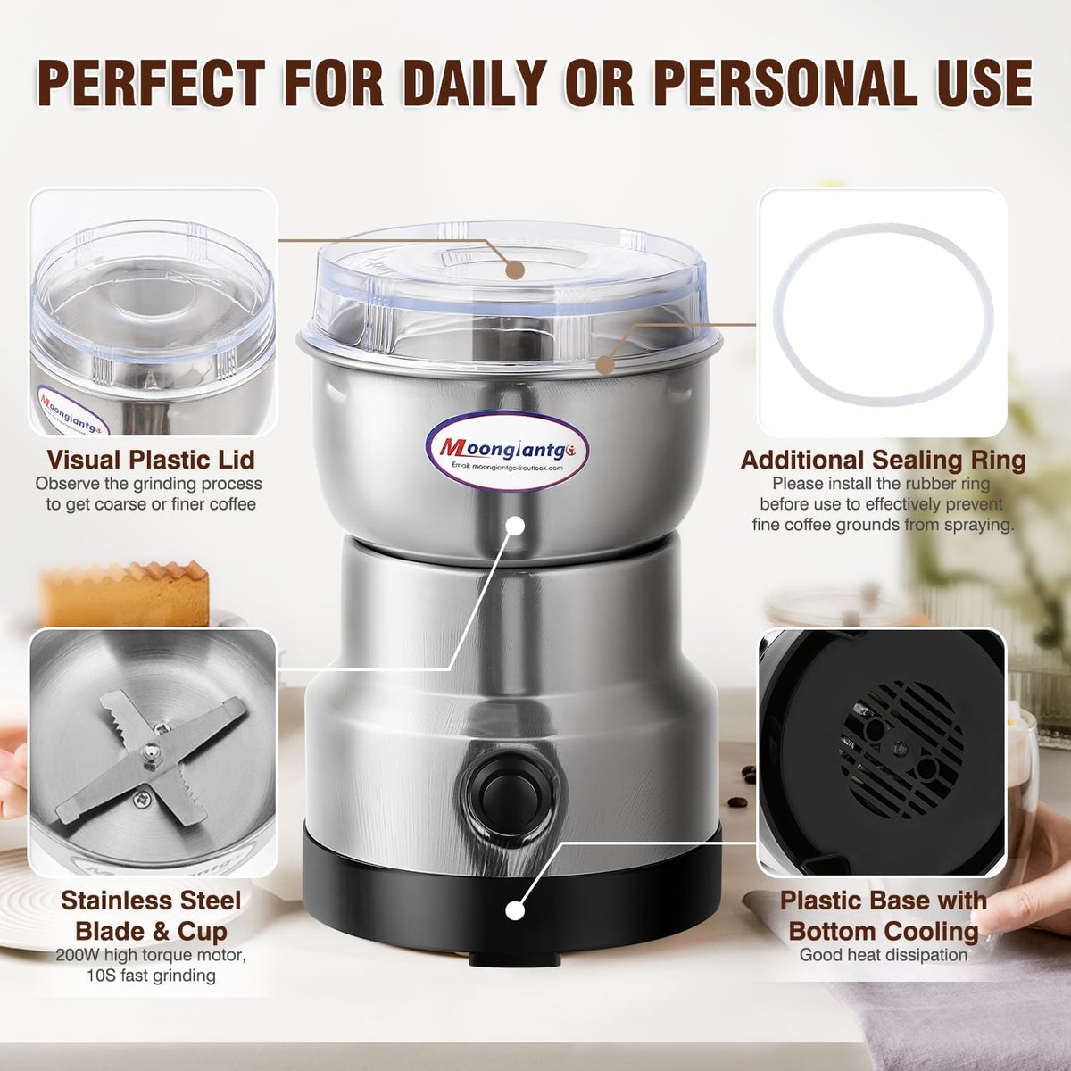 Moongiantgo MG-QY-10 Electric Coffee Grinder 200W