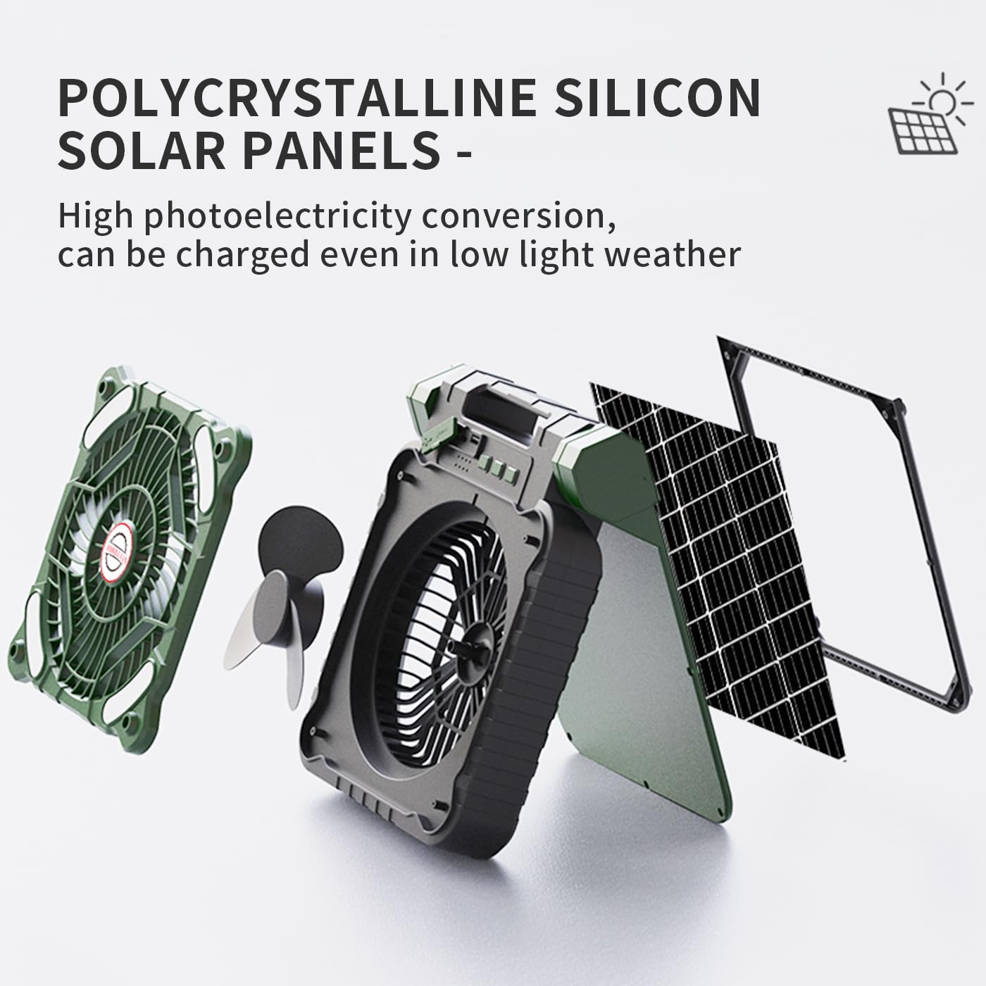 Alokrupswam SF-1 Solar Camping Fan with Phone Charger and LED Light