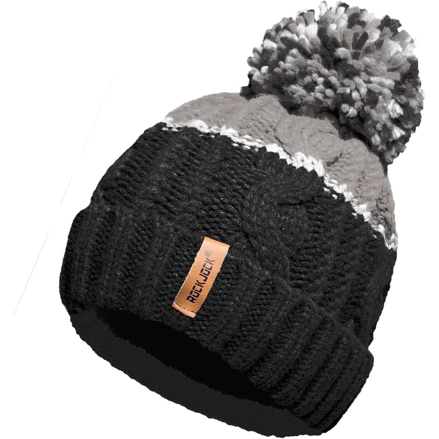 RockJock Warm Winter Chunky Colour Block Pompom Hat Thermal Liner