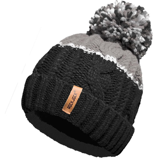 RockJock Warm Winter Chunky Colour Block Pompom Hat Thermal Liner