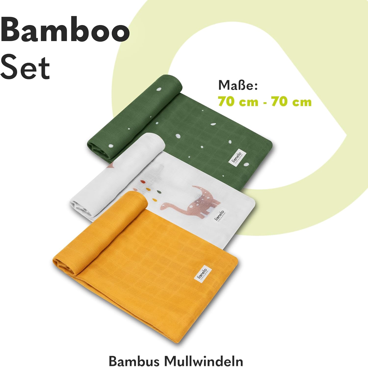 Lionelo Bamboo Muslin Nappy Set of 3 – Soft, Antibacterial, Hypoallergenic