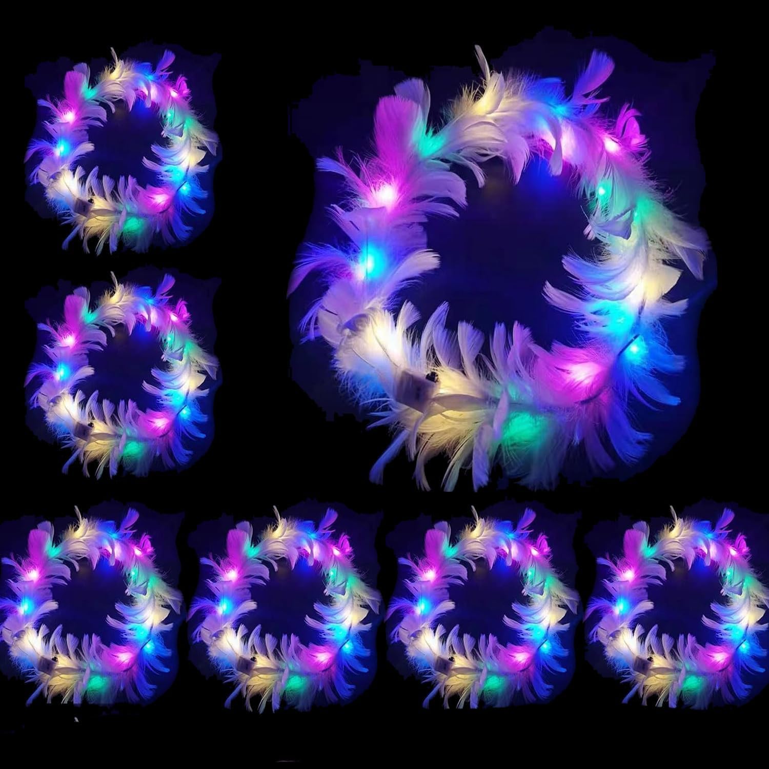 LED Feather Crown Headband with 6 Colorful Light-Up Feathers