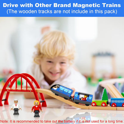Blue Battery-Powered Electric Train for Wooden Railway Sets