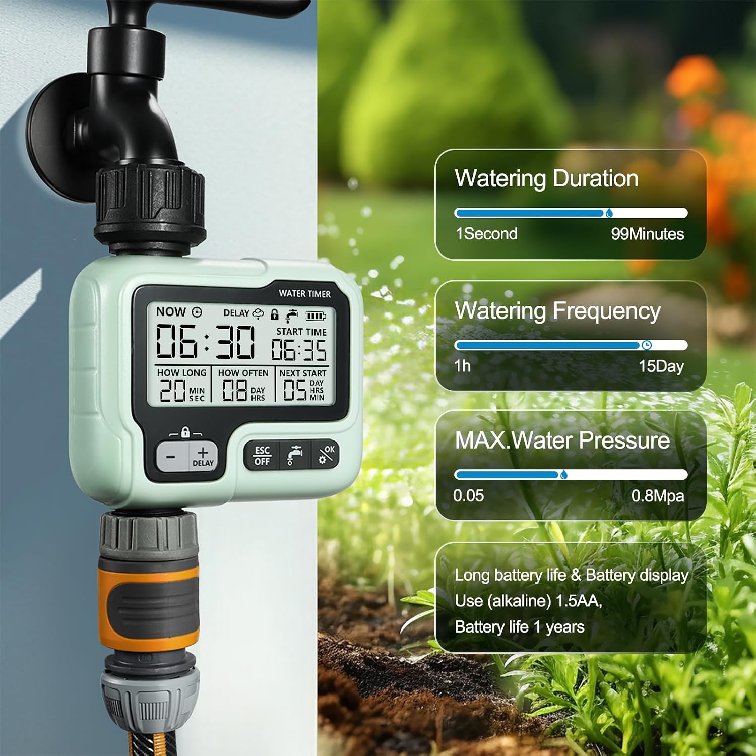 CROSOFMI HCT-322 Watering Timer Programmable Garden Hose Faucet with Rain Delay
