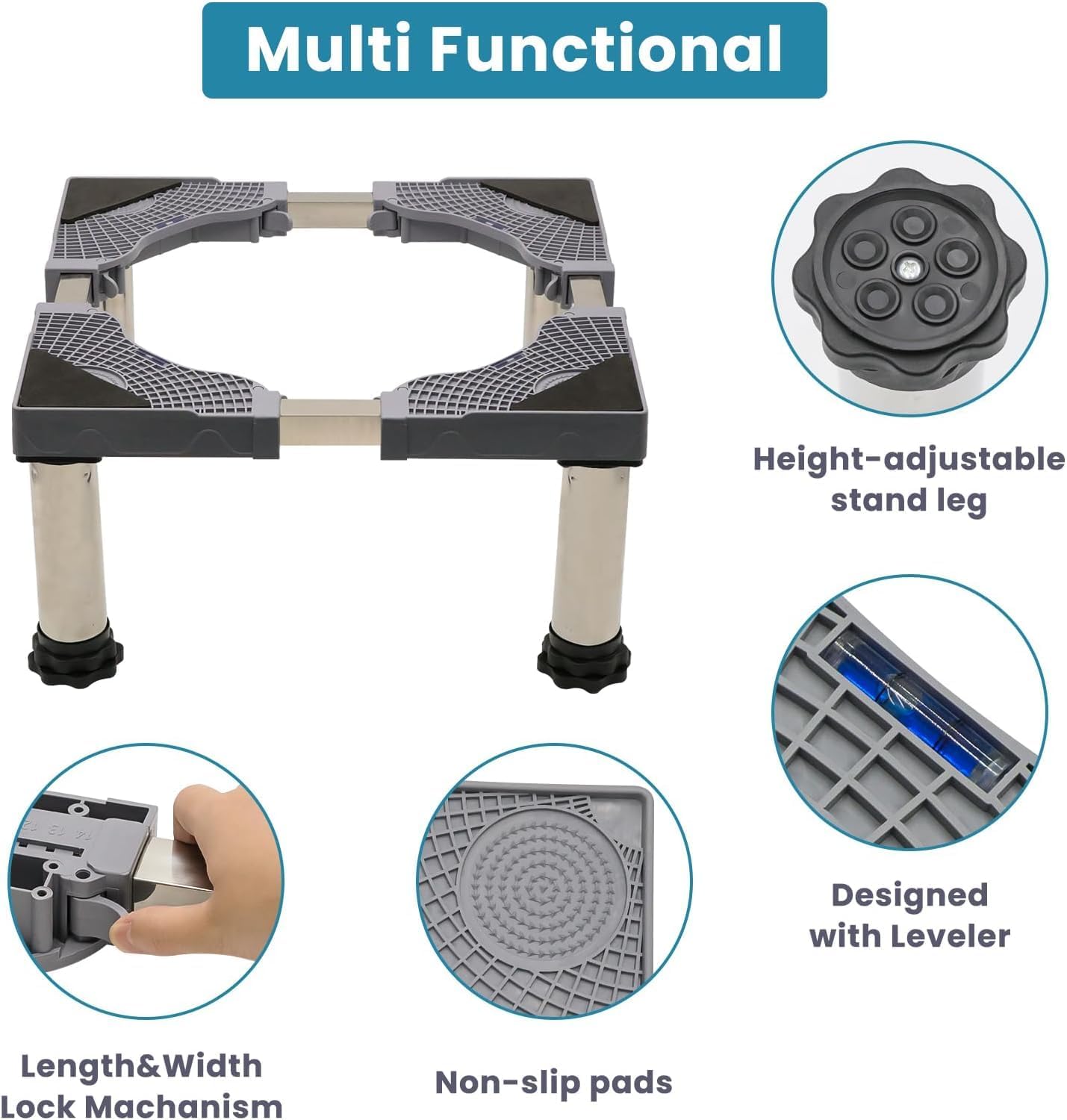 KALEDE Adjustable Washing Machine Stand, 4 Strong Feet, 200 kg Load