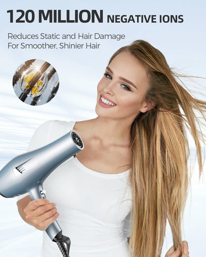 Ionic Hair Dryer with Diffuser & Comb Attachments, 2 Speed Professional