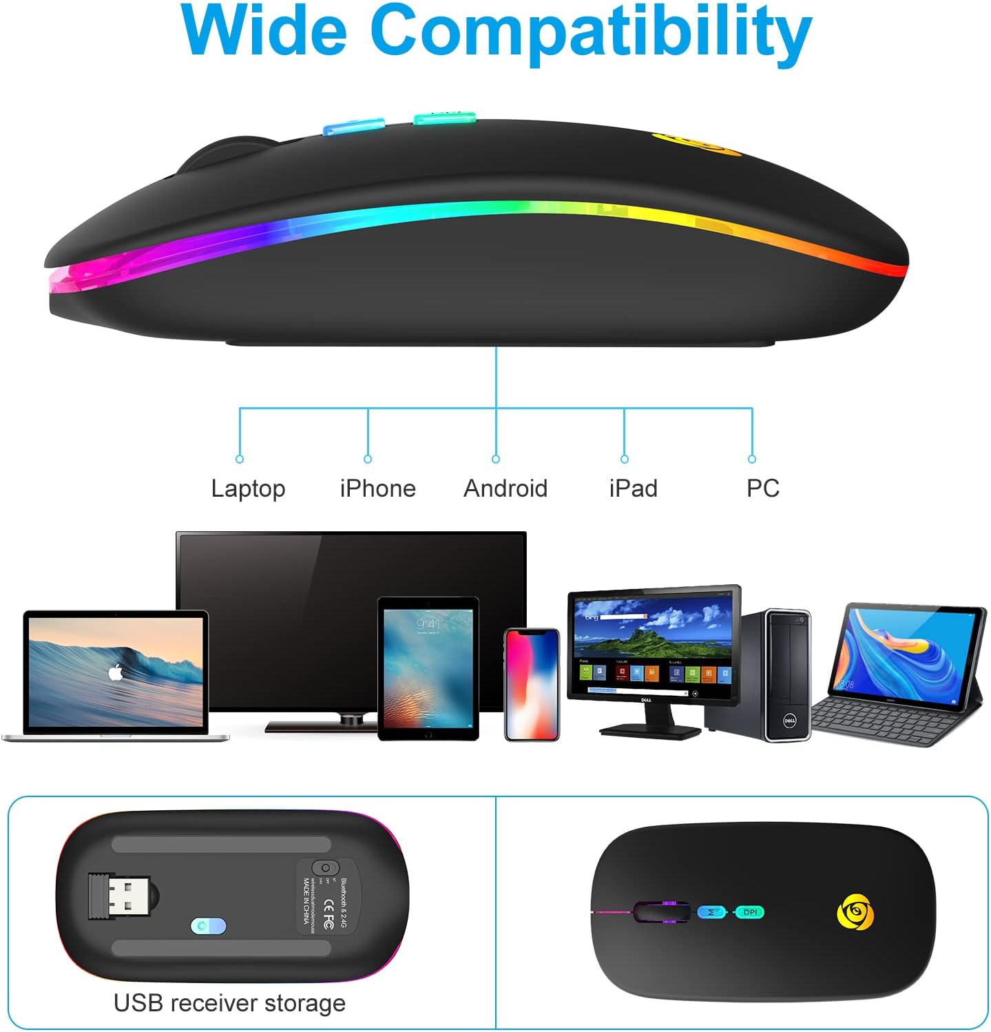 CC Store BRCC_221SMJBM_B Wireless Mouse USB-C Rechargeable Dual Mode Silent Slim