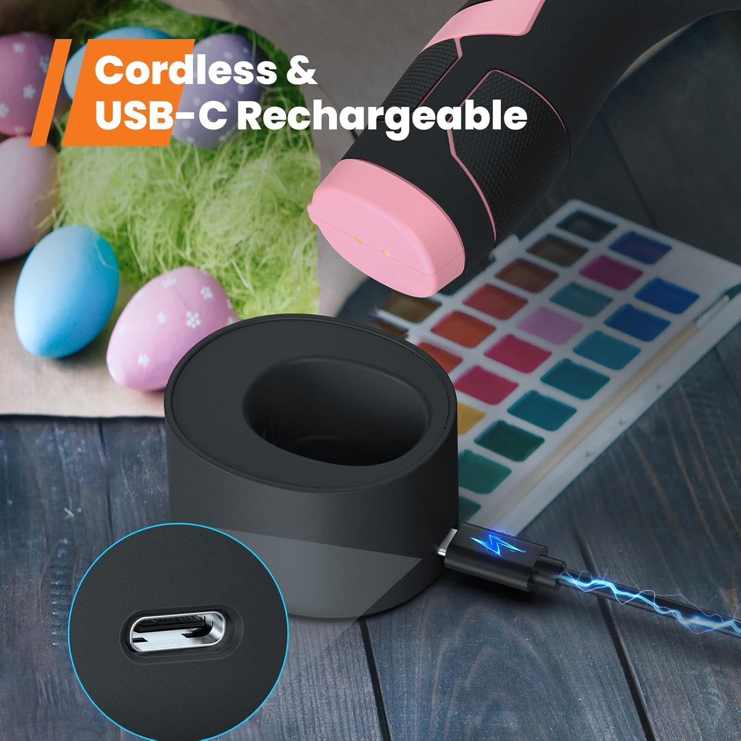 GoGonova Cordless Glue Gun 15‑Second Preheat 2Ah Battery Pink