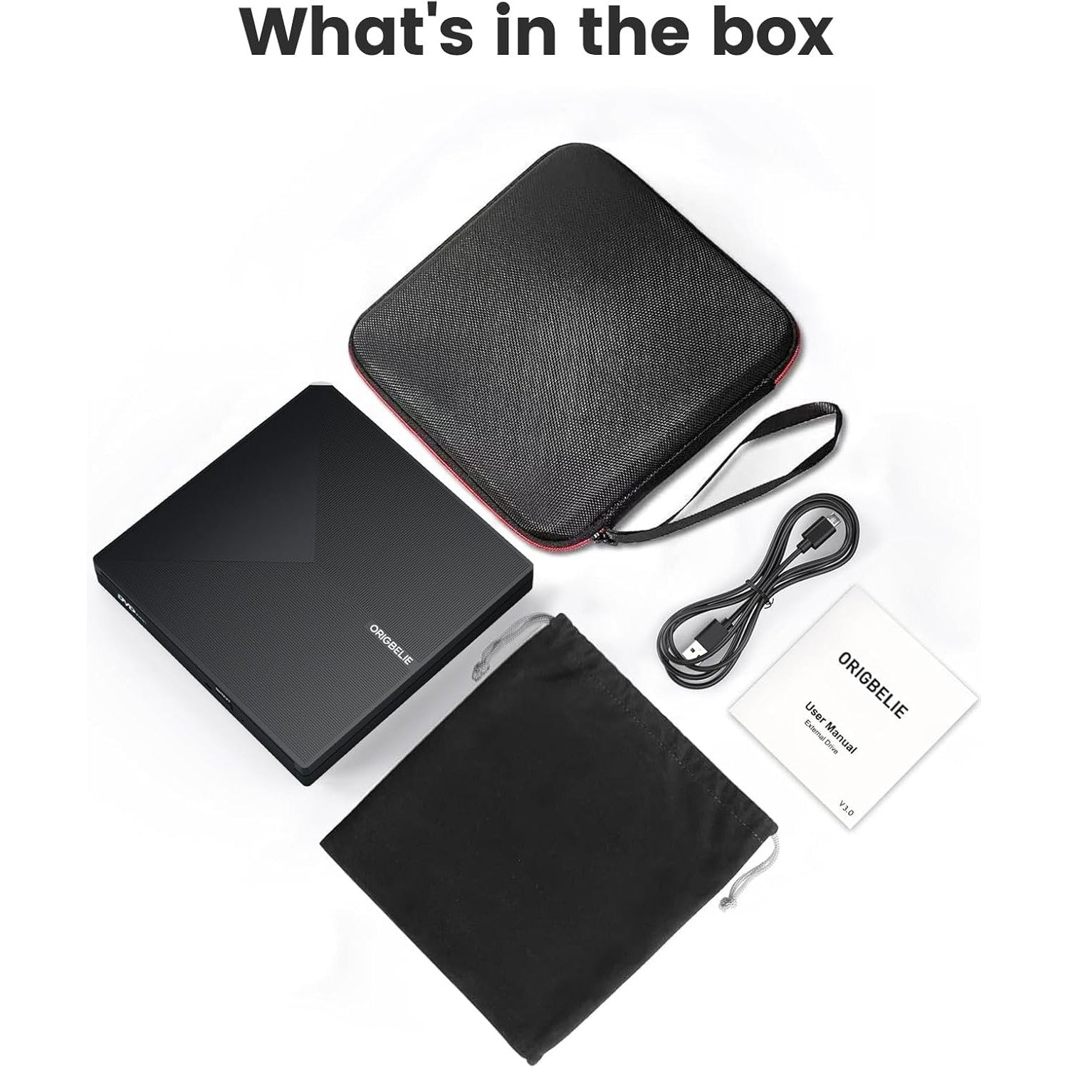 ORIGBELIE Portable USB 3.0 External CD/DVD Burner with RGB