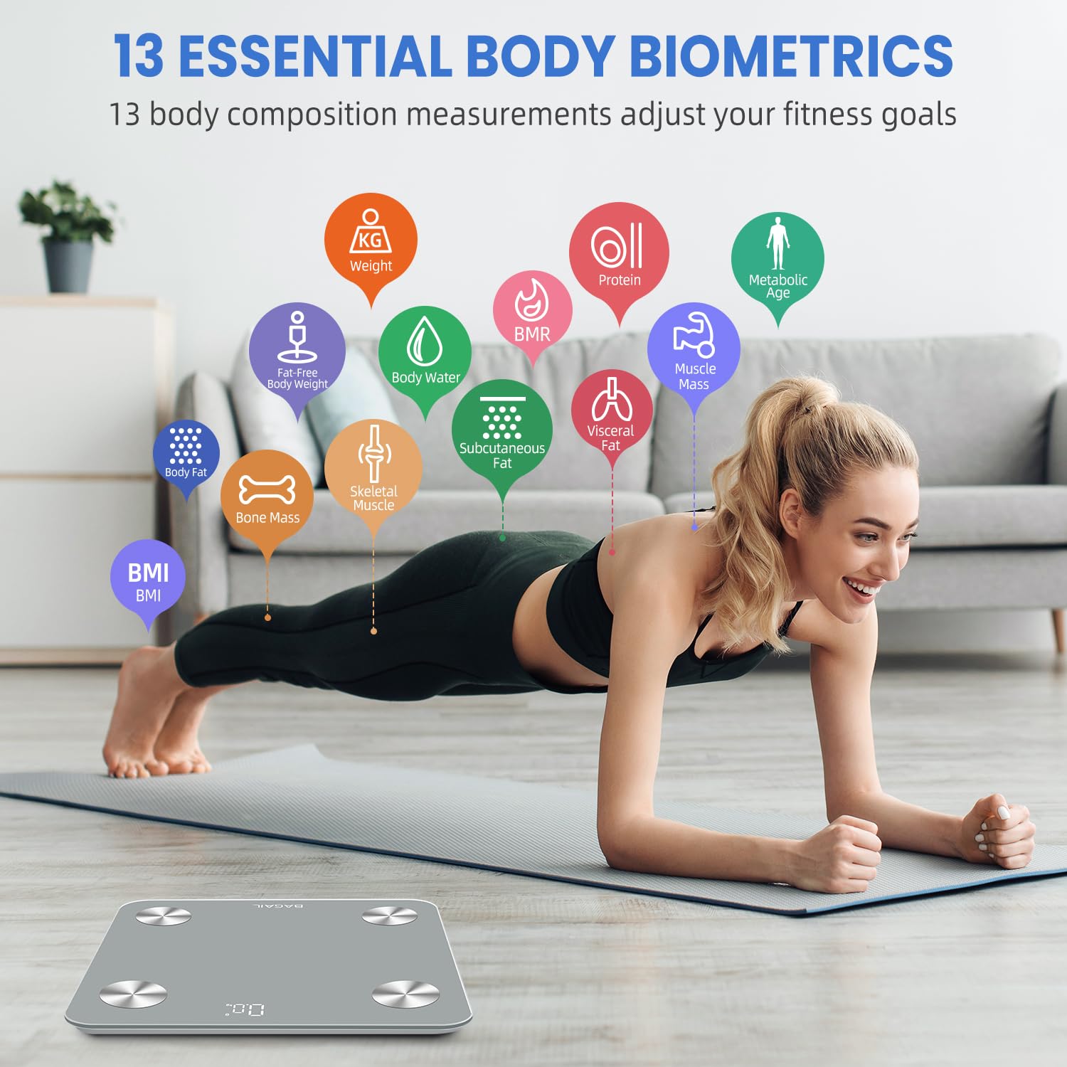 BAGAIL BASICS Smart Scale Body Composition Monitor Health Analyzer with Smartphone App 400lbs/180KG