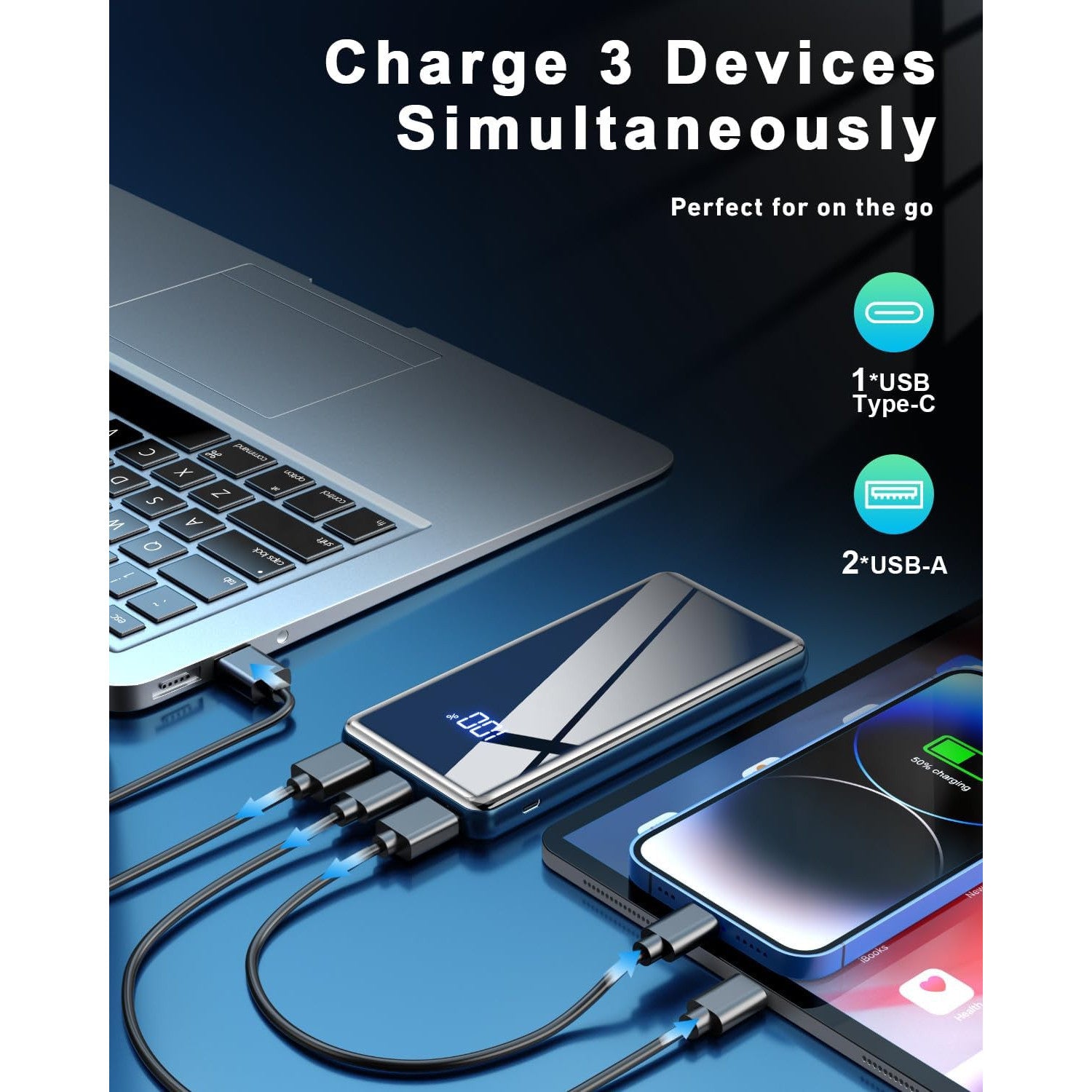 Lazci 20,000mAh 22.5W USB-C Power Bank - Gray Fast Charger