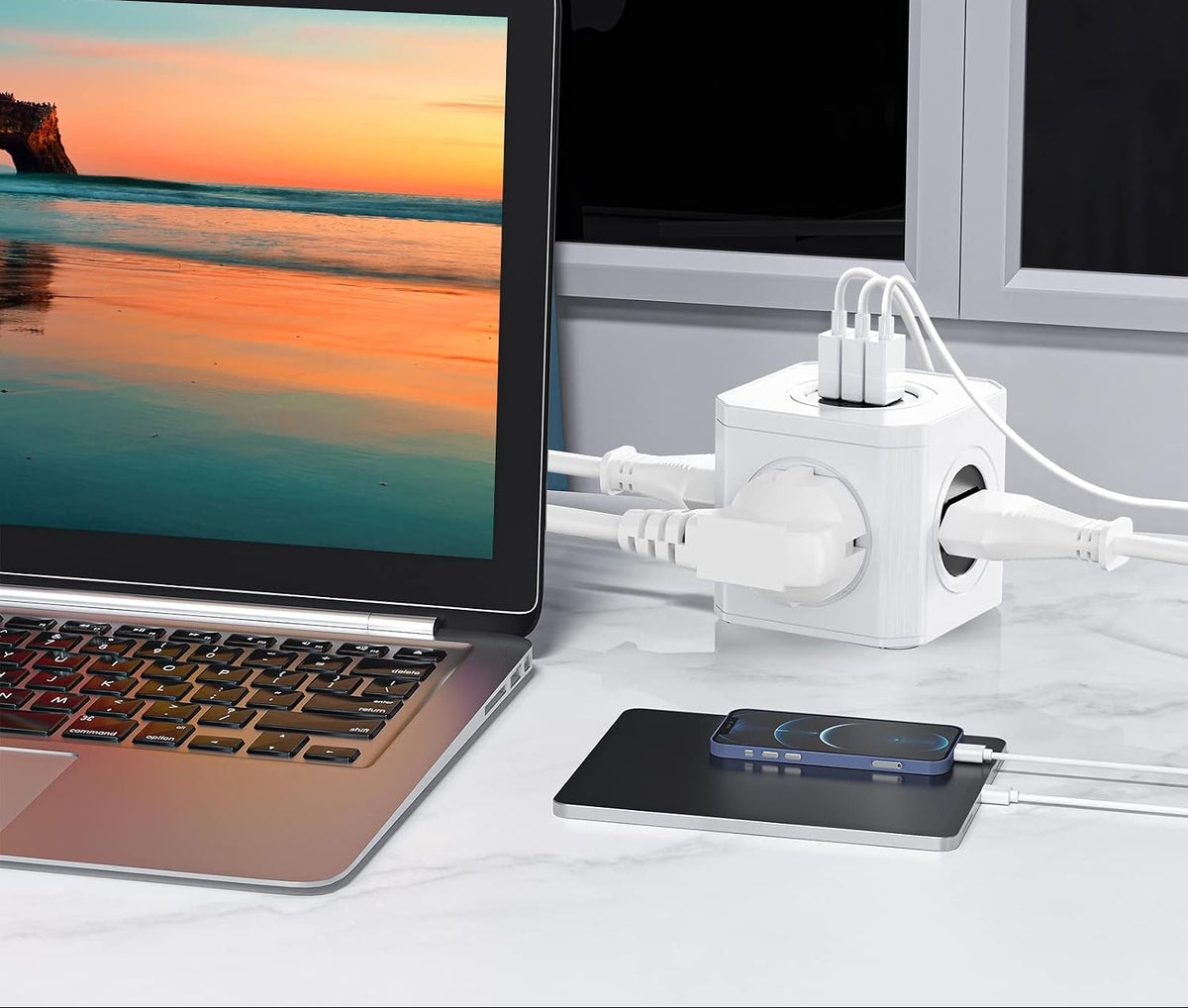 ZOVCAL 4-Way Power Strip Cube with 3 USB Ports