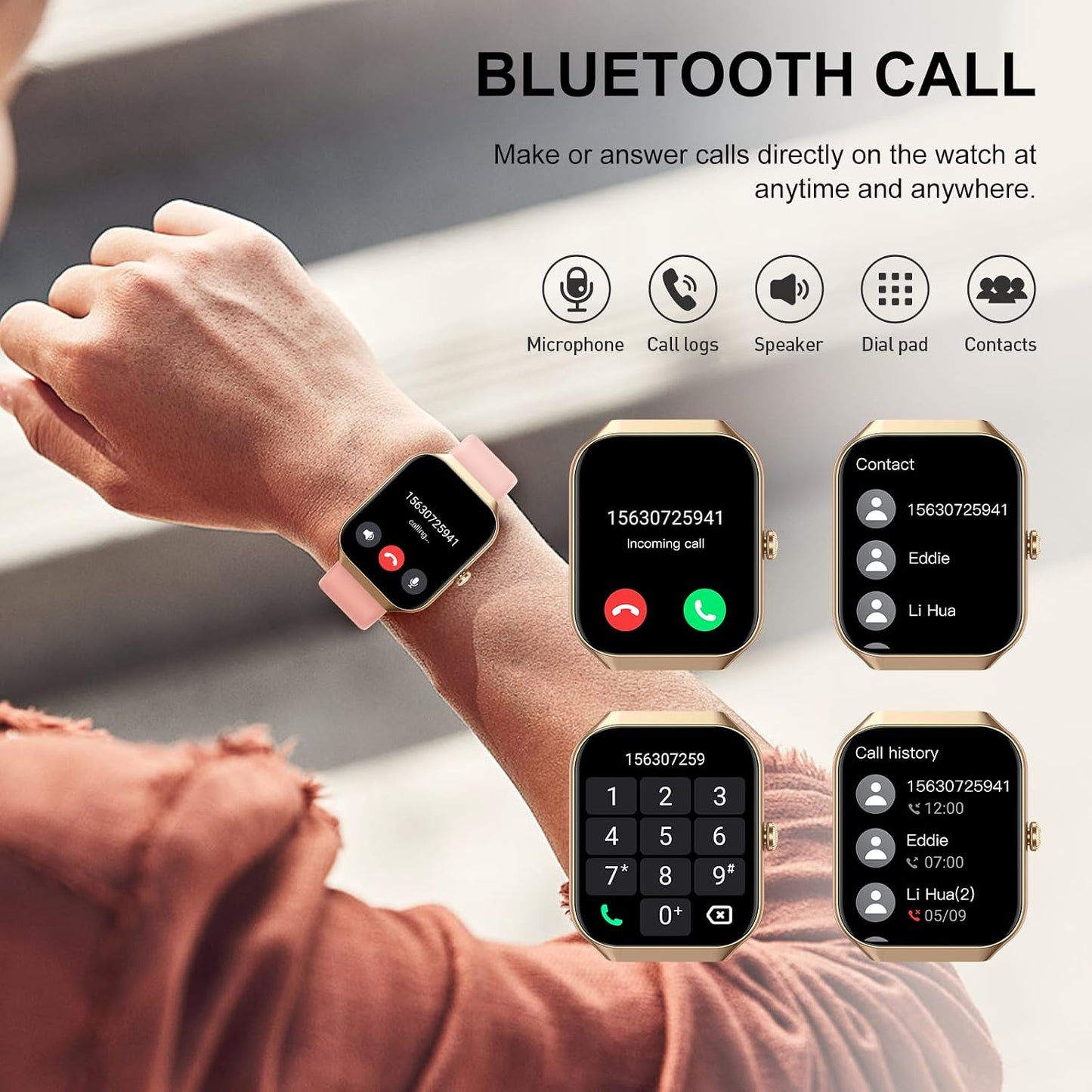 Jugeman P99 Smart Watch 1.96" Touchscreen Fitness Tracker Soft Cyan